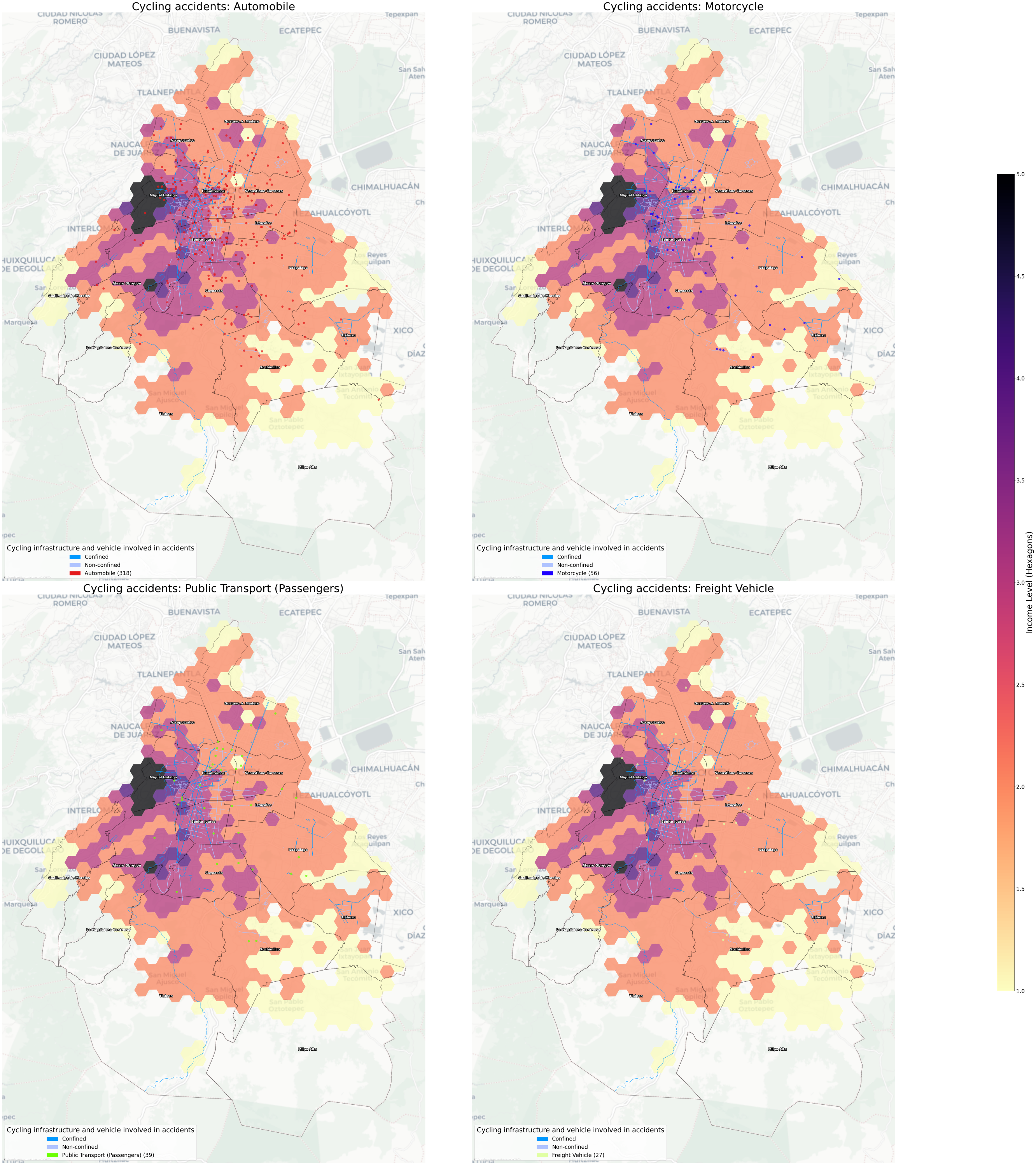 Traffic Accidents Involving Cyclists in Mexico City with Cycling Infrastructure Overlay